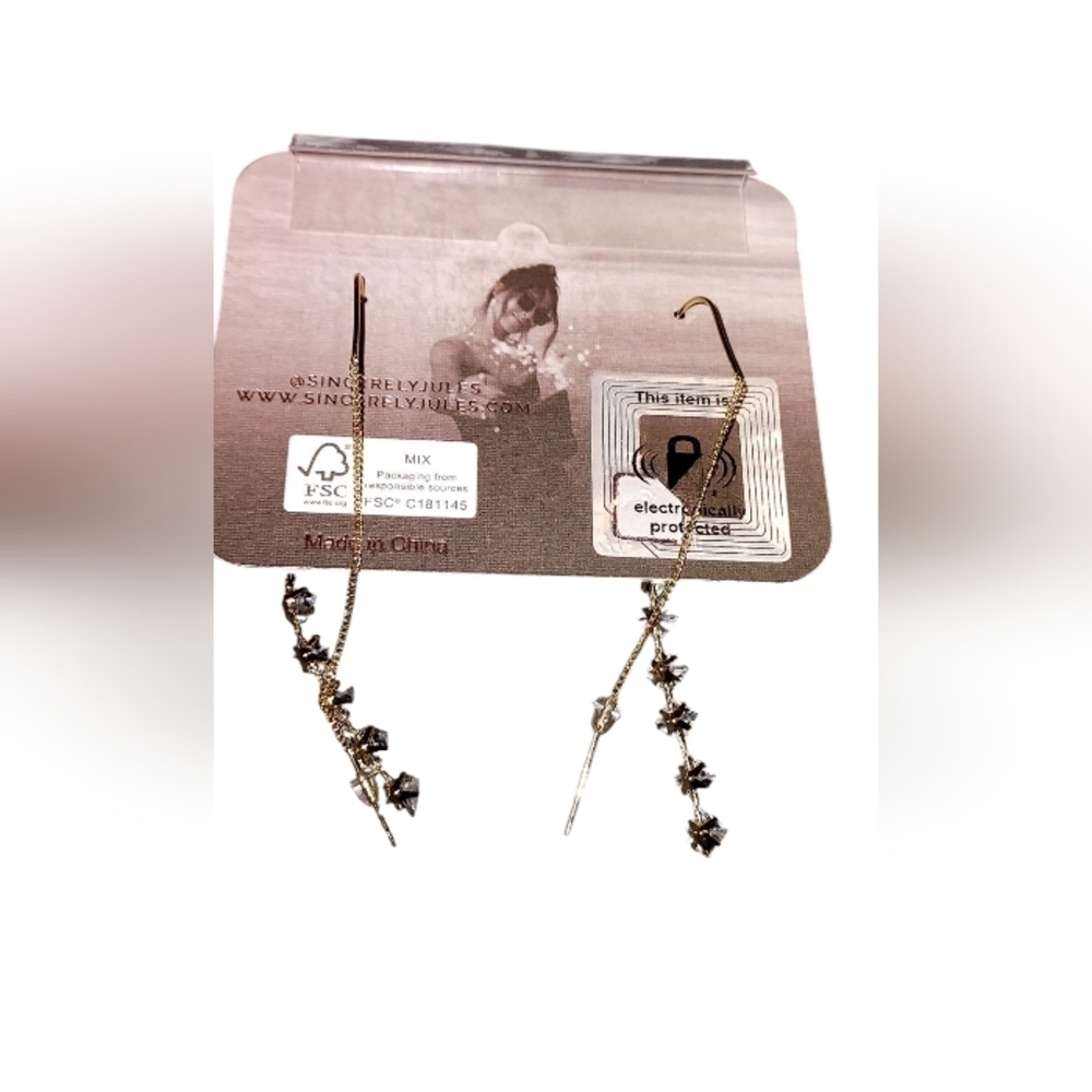 Sincerly Jules 14kt Gold Plated Drop Earrings with Cubic Zirconia - Picture 3 of 4